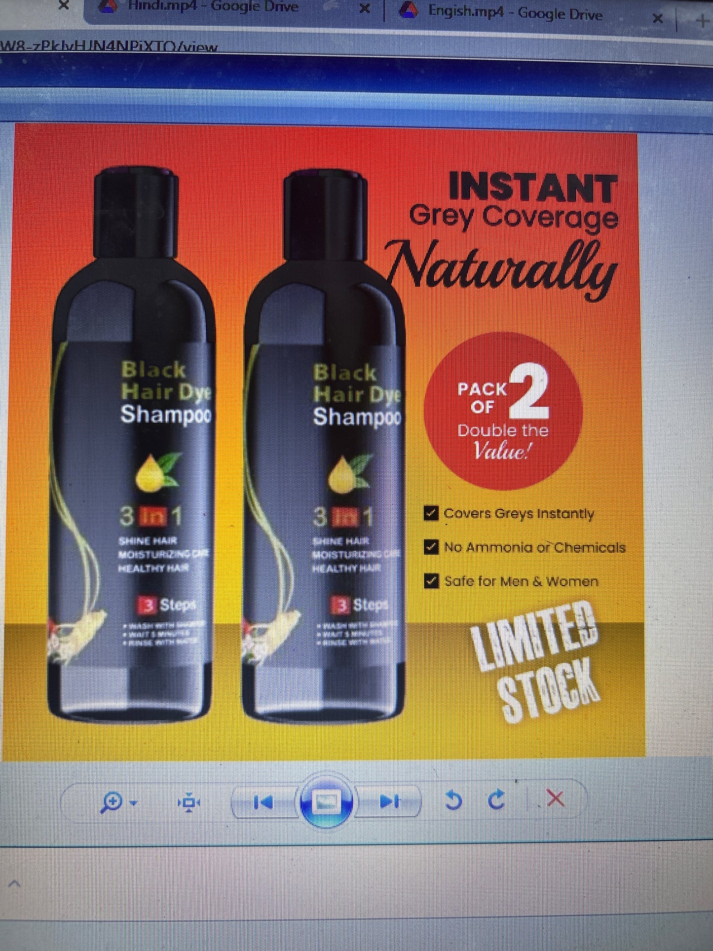 Unisex Instant Black Herbal Hair Dye Shampoo for Grey Hair Coverage Shampoo 3 in 1(100ml) Pack Of 2