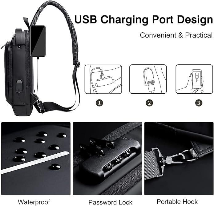USB CHARGING Waterproof Lightweight Sling Bag for Men & Women